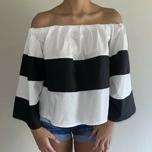 Do + Be Black White Colorblock Oversized Off The Shoulder Top Size S